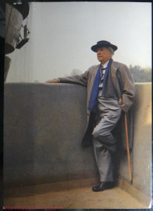 Wright, in my favorite picture of him, on the balcony of the Guggenheim, under construction, that he would not live to see open. Guggenheim postcard from my collection.